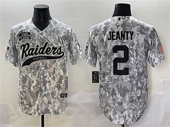 Men%27s Las Vegas Raiders #2 Ashton Jeanty 2024 Arctic Camo Salute to Service Stitched Baseball Jersey